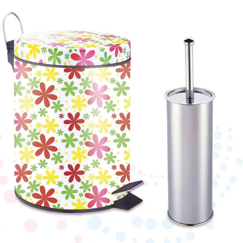 NEW Toilet Floral Pedal Trash Can, Small